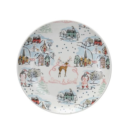 Merry & Bright Stoneware Holiday Plate - 8"