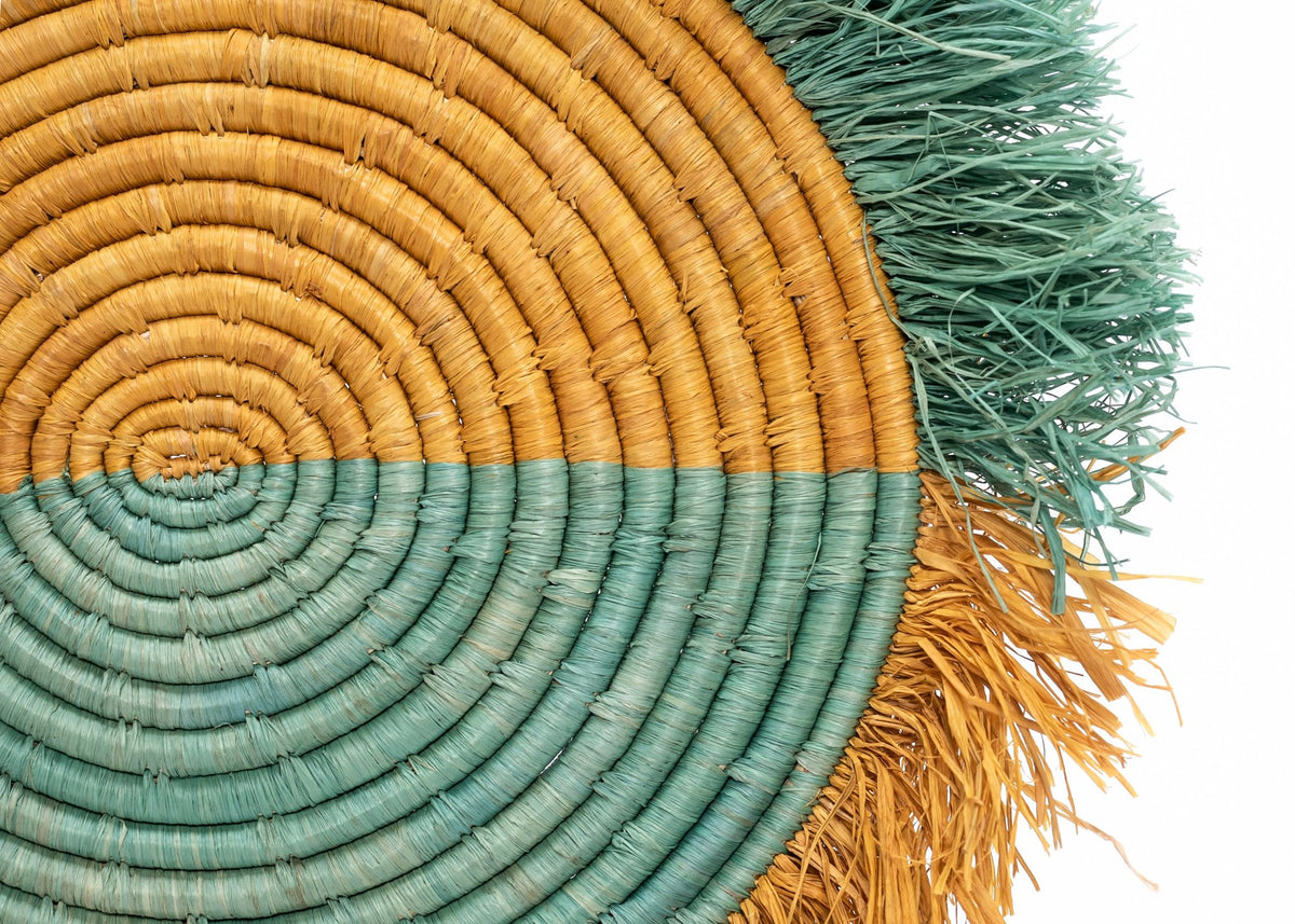 Handwoven Ugandan Orange and Teal Fringed Charger
