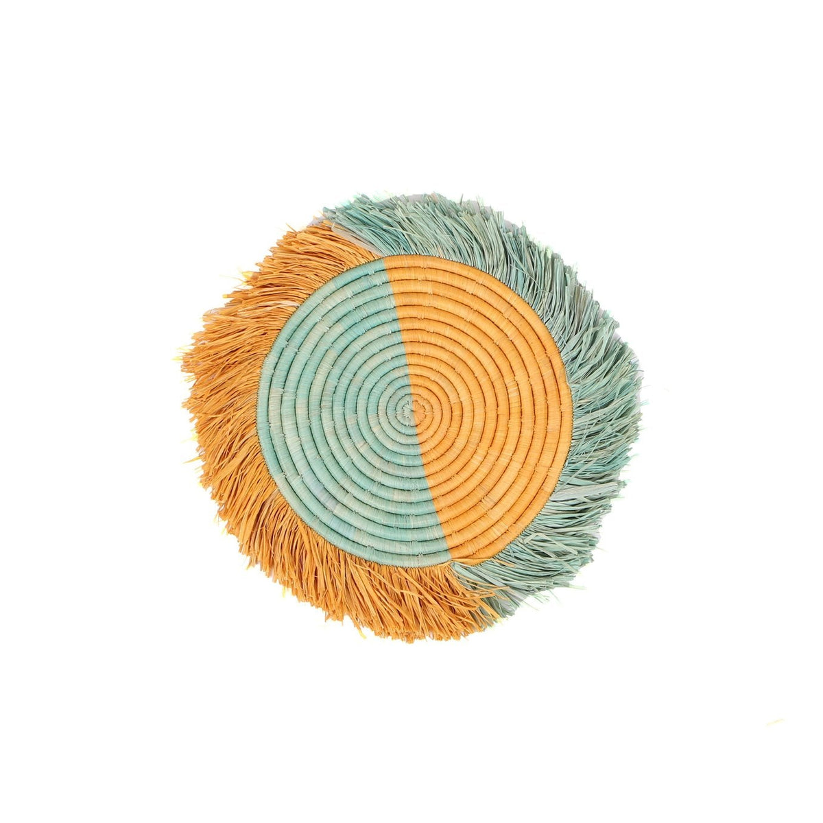 Handwoven Ugandan Orange and Teal Fringed Charger