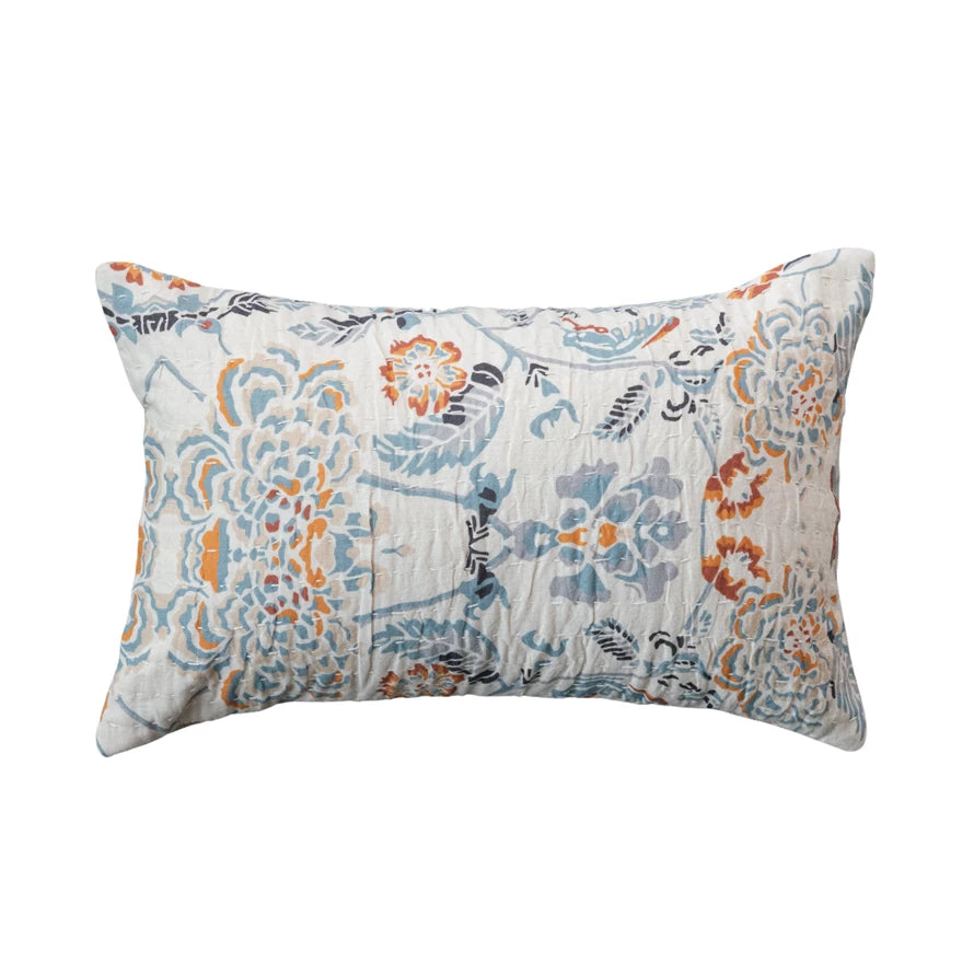 Cotton Voile Floral Lumbar Pillow