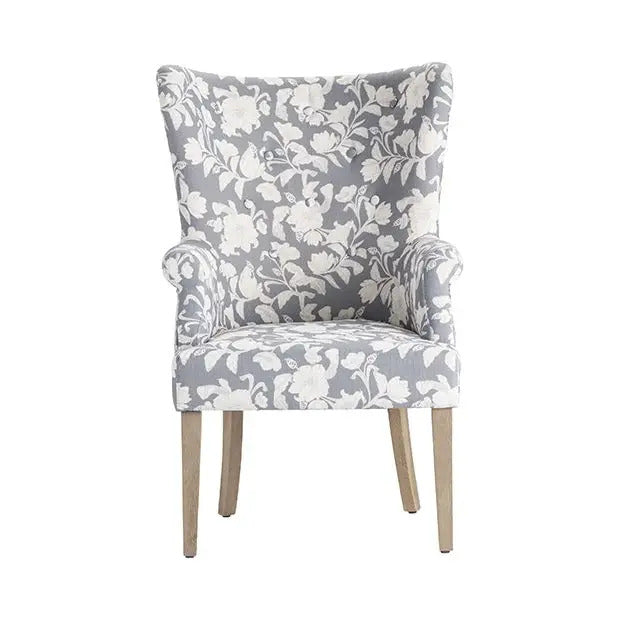 Gray Floral Wingback Accent Chair