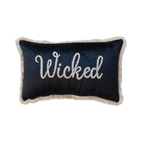 "Wicked" Cotton Velvet Black Lumbar Pillow w/ Embroidery & Fringe