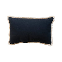 "Wicked" Cotton Velvet Black Lumbar Pillow w/ Embroidery & Fringe