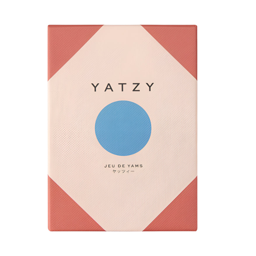 A board game set named 'Yatzy' with a predominantly beige and red packaging, featuring the name 'Yatzy' in bold letters on the front.