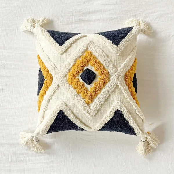 Patina Vie Diamond Tufted Pillow Cover- Navy/Yellow/Cream